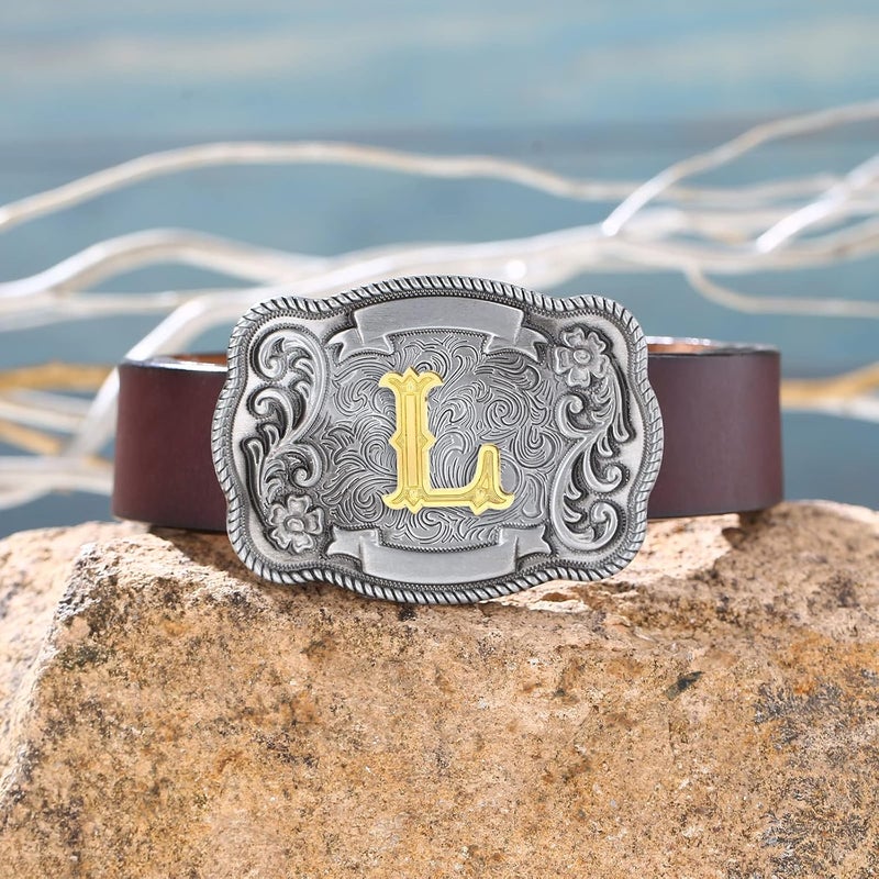 QQA Western Cowboy/Cowgirl Initial Belt Buckle Letter ABC to Z Upgrade Design for Men and Women - Image 4